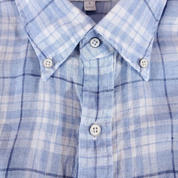 Peter Millar Mens Size Large Blue White 100% Linen Long Sleeve Button Down Shirt - Picture 4 of 12